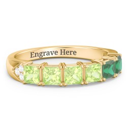 Classic 2-7 Princess Cut Ring with Accents in 10K Solid Yellow Gold with Peridot and Emerald