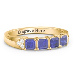 Classic 2-7 Princess Cut Ring with Accents in 10K Solid Yellow Gold with Blue Sapphire