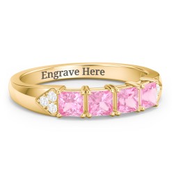 Classic 2-7 Princess Cut Ring with Accents in 10K Solid Yellow Gold with Pink Tourmaline