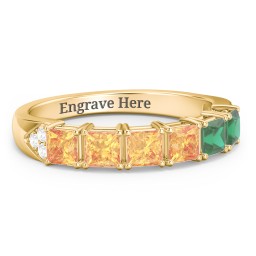 Classic 2-7 Princess Cut Ring with Accents in 10K Solid Yellow Gold with Citrine and Emerald