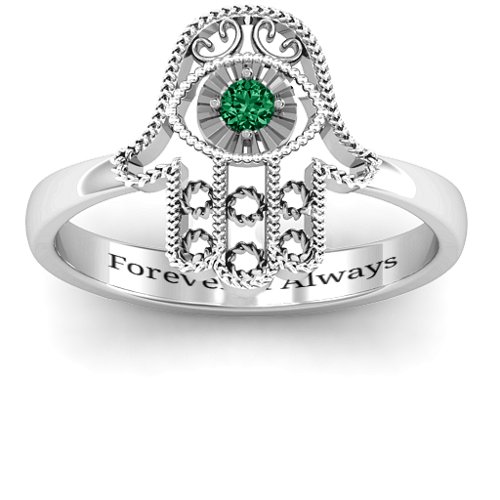 Protection Hamsa Ring – Sterling Silver with Emerald