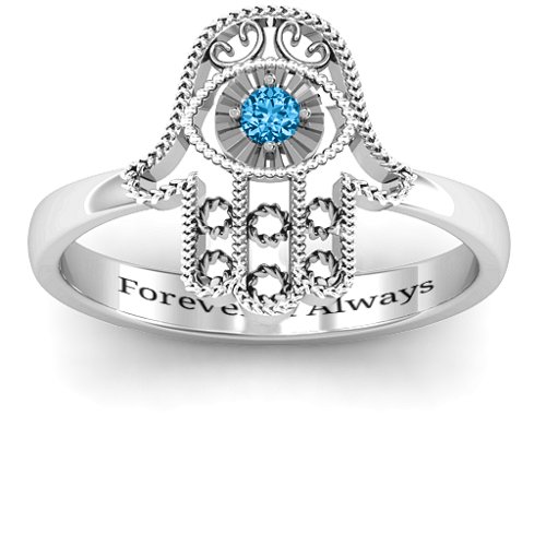 Protection Hamsa Ring – Sterling Silver with Blue Topaz