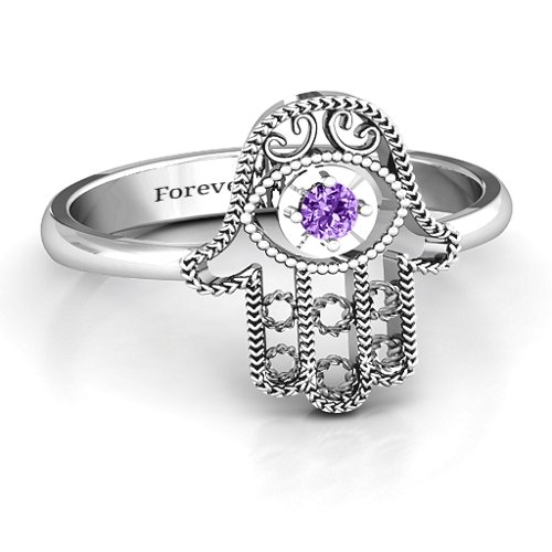 Protection Hamsa Ring – Sterling Silver with Amethyst