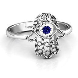 Protection Hamsa Ring in 925 Sterling Silver with Blue Sapphire