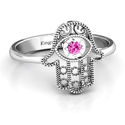 Protection Hamsa Ring in 925 Sterling Silver with Pink Tourmaline