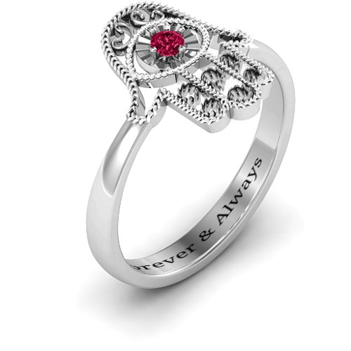 Protection Hamsa Ring – Sterling Silver with Ruby