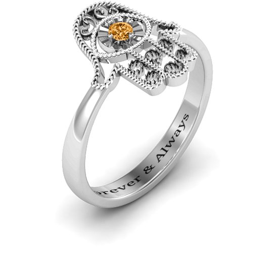 Protection Hamsa Ring – Sterling Silver with Citrine
