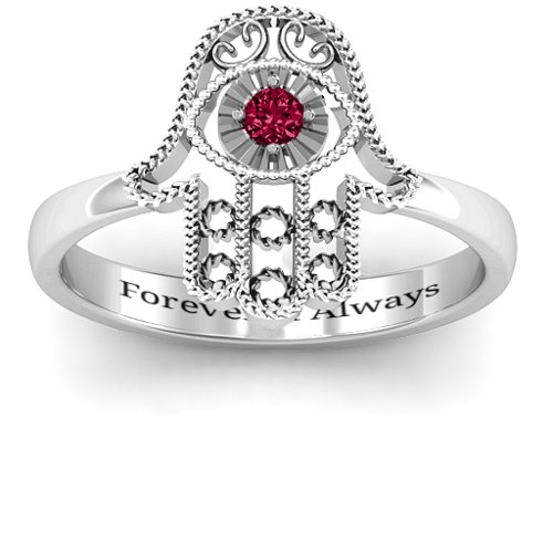 Protection Hamsa Ring – Sterling Silver with Ruby