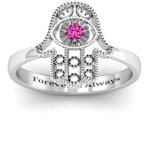 Protection Hamsa Ring – Sterling Silver with Pink Tourmaline