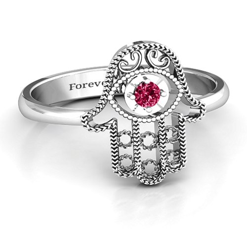 Protection Hamsa Ring – Sterling Silver with Ruby