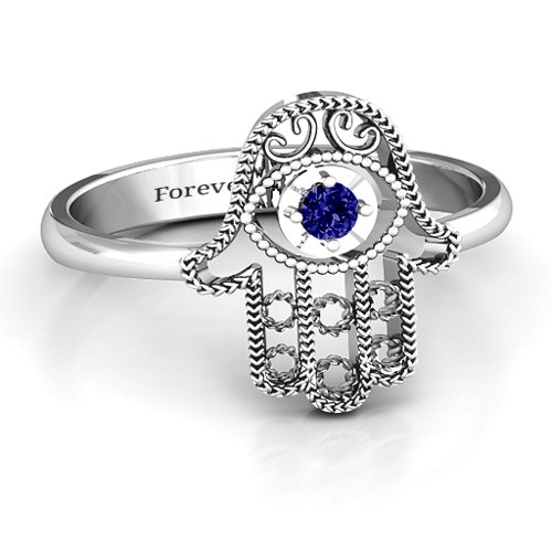 Protection Hamsa Ring – Sterling Silver with Blue Sapphire
