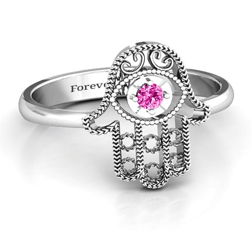 Protection Hamsa Ring – Sterling Silver with Pink Tourmaline
