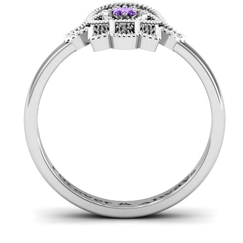 Protection Hamsa Ring – 10K White Gold with Amethyst