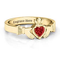 Heart Stone Claddagh Ring in 18K Gold Plated Silver
