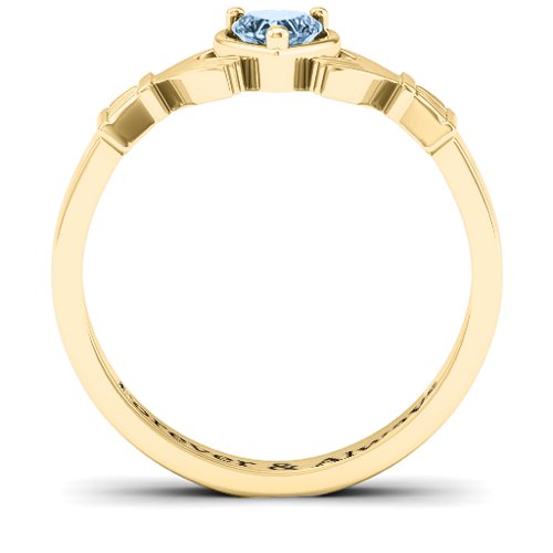 Heart Stone Claddagh Ring – 18K Gold Plated Silver with Aquamarine