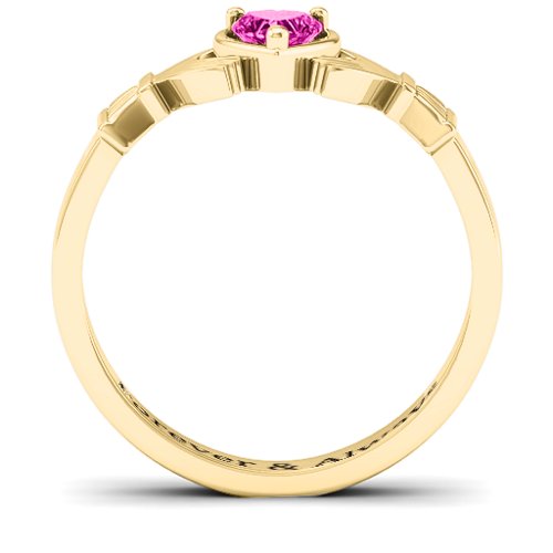 Heart Stone Claddagh Ring – 18K Gold Plated Silver with Pink Tourmaline