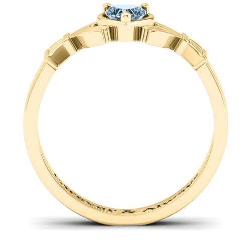 Heart Stone Claddagh Ring – 18K Gold Plated Silver with Aquamarine