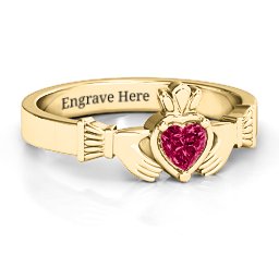 Heart Stone Claddagh Ring in 18K Gold Plated Silver with Ruby