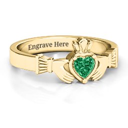 Heart Stone Claddagh Ring in 18K Gold Plated Silver with Emerald