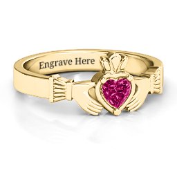 Heart Stone Claddagh Ring in 18K Gold Plated Silver with Ruby