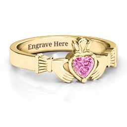 Heart Stone Claddagh Ring in 18K Gold Plated Silver with Pink Tourmaline