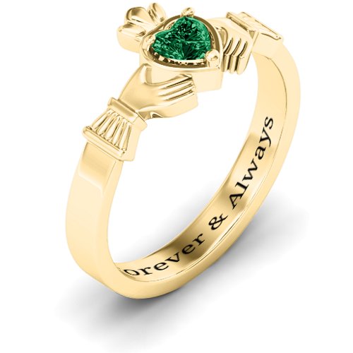 Heart Stone Claddagh Ring – 18K Gold Plated Silver with Emerald