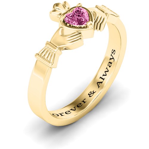 Heart Stone Claddagh Ring – 18K Gold Plated Silver with Pink Tourmaline