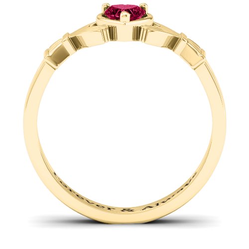 Heart Stone Claddagh Ring – 18K Gold Plated Silver with Ruby
