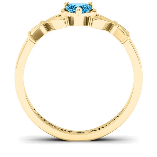 Heart Stone Claddagh Ring – 18K Gold Plated Silver with Blue Topaz
