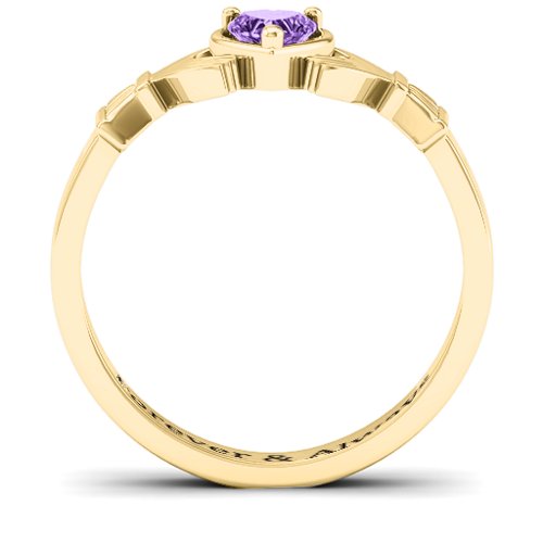 Heart Stone Claddagh Ring – 18K Gold Plated Silver with Amethyst