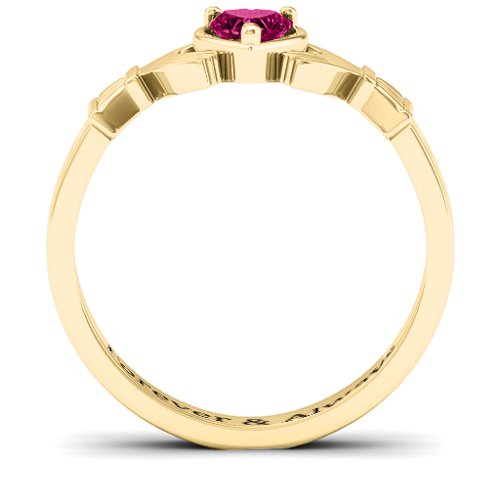 Heart Stone Claddagh Ring – 18K Gold Plated Silver with Ruby