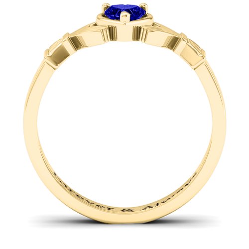 Heart Stone Claddagh Ring – 18K Gold Plated Silver with Blue Sapphire