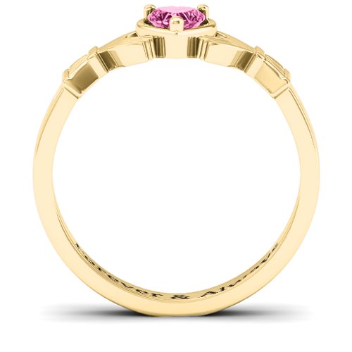 Heart Stone Claddagh Ring – 18K Gold Plated Silver with Pink Tourmaline