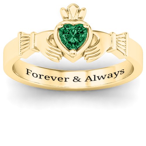 Heart Stone Claddagh Ring – 18K Gold Plated Silver with Emerald
