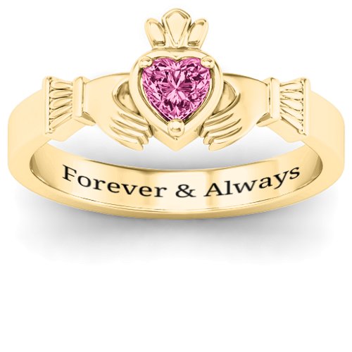 Heart Stone Claddagh Ring – 18K Gold Plated Silver with Pink Tourmaline