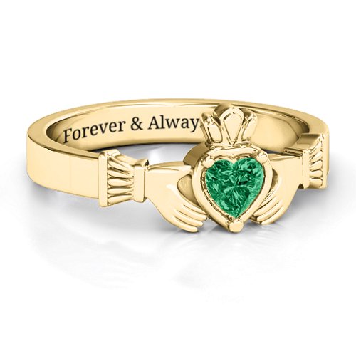 Heart Stone Claddagh Ring – 18K Gold Plated Silver with Emerald