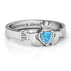 Heart Stone Claddagh Ring – 10K White Gold with Blue Topaz