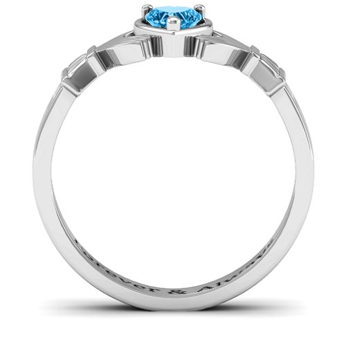 Heart Stone Claddagh Ring – 10K White Gold with Blue Topaz