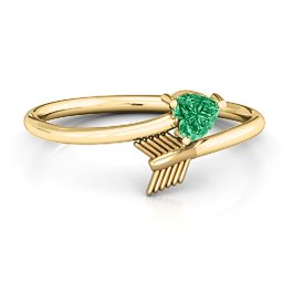 Heart & Arrow Ring in 18K Gold Plated Silver with Emerald and Cubic Zirconia
