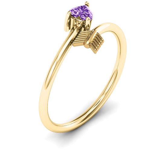 Heart & Arrow Ring – 18K Gold Plated Silver with Amethyst