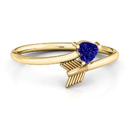 Heart & Arrow Ring in 18K Gold Plated Silver with Blue Sapphire and Cubic Zirconia