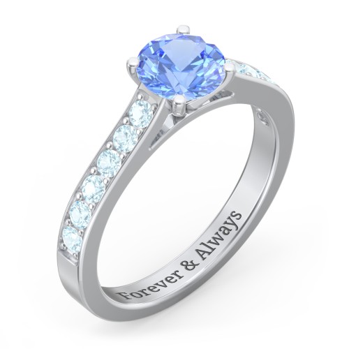 Elegant Duchess Ring with Shoulder Accents – Sterling Silver with Fancy Blue Premium Zirconia and Blue Topaz