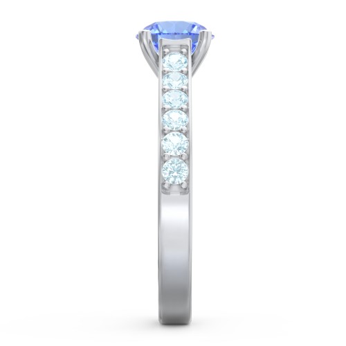 Elegant Duchess Ring with Shoulder Accents – Sterling Silver with Fancy Blue Premium Zirconia and Blue Topaz