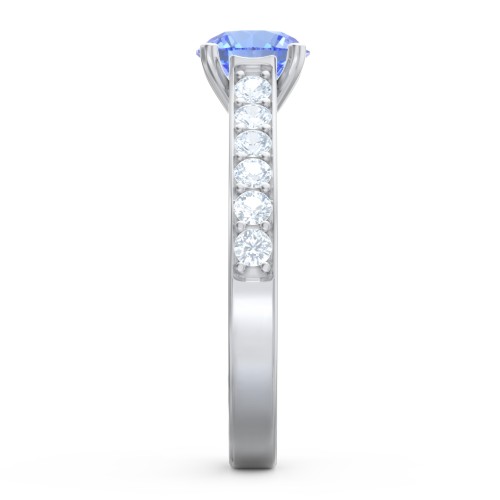 Elegant Duchess Ring with Shoulder Accents – Sterling Silver with Fancy Blue Premium Zirconia and Aquamarine