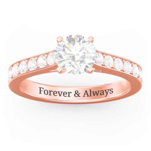 Elegant Duchess Ring with Shoulder Accents – 10K Rose Gold with White Premium Zirconia and Cubic Zirconia
