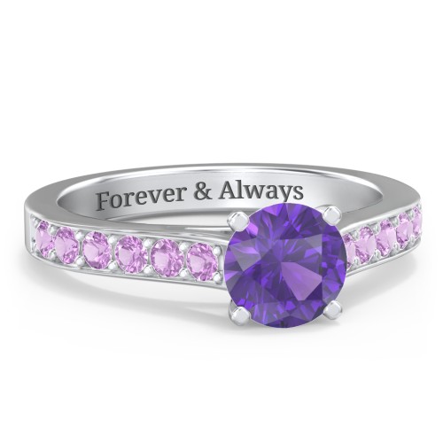 Elegant Duchess Ring with Shoulder Accents – Sterling Silver with Amethyst Premium Zirconia and Amethyst