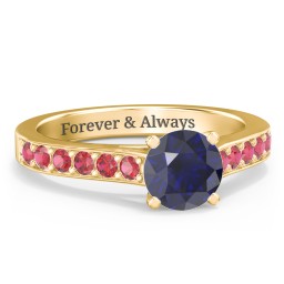 Elegant Duchess Ring with Shoulder Accents in 18K Gold Plated Silver with Blue Sapphire and Garnet
