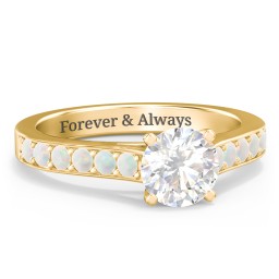 Elegant Duchess Ring with Shoulder Accents in 18K Gold Plated Silver with White Premium Zirconia and Opal