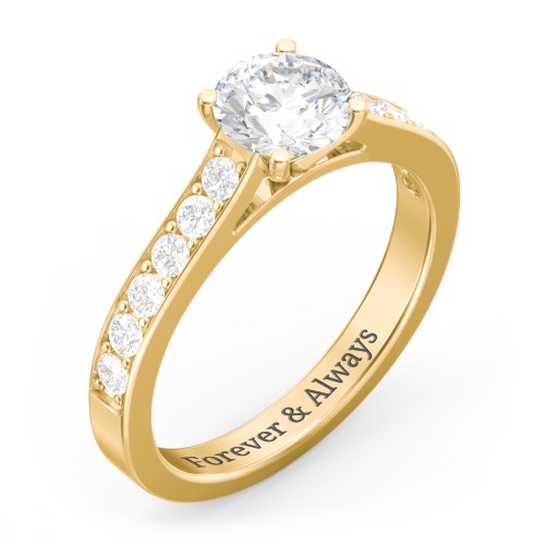 Elegant Duchess Ring with Shoulder Accents – 18K Gold Plated Silver with Lab Diamond