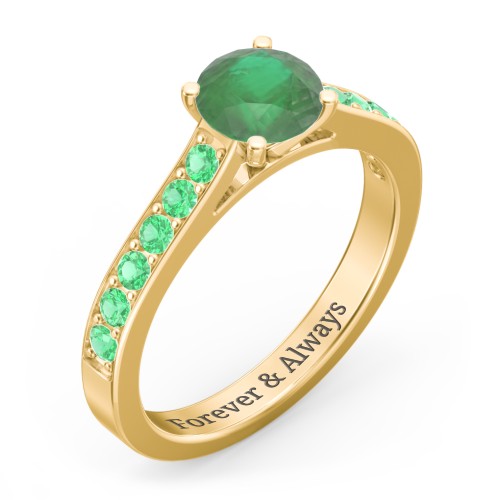 Elegant Duchess Ring with Shoulder Accents – 18K Gold Plated Silver with Emerald